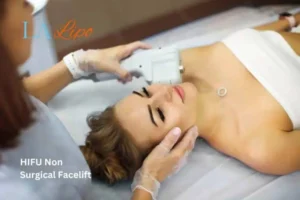 Woman having Hi-Fu to reduce wrinkles Reading.