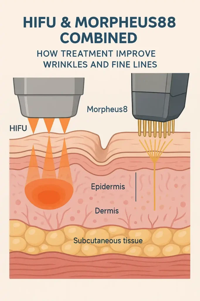 Diagram showing HIFU & Morpeus8 Reading and the benefits for reduction in wrinkles and fine lines